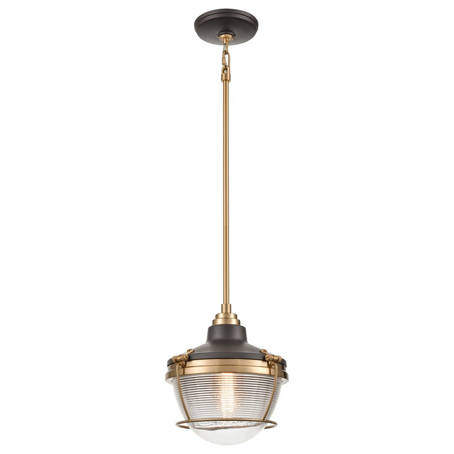 Atlas Lighting Seaway Passage 10in 1-Light Mini Pendant | Nautical Oil Rubbed Bronze and Satin Brass Metal | Kitchen Island | Model CL11677-BZ