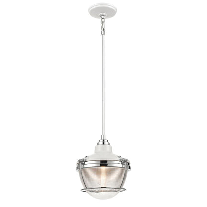 Atlas Lighting Seaway Passage 10in 1-Light Mini Pendant | Transitional Polished Nickel and Clear Ribbed Glass | Kitchen Island | Model CL11677-NK1