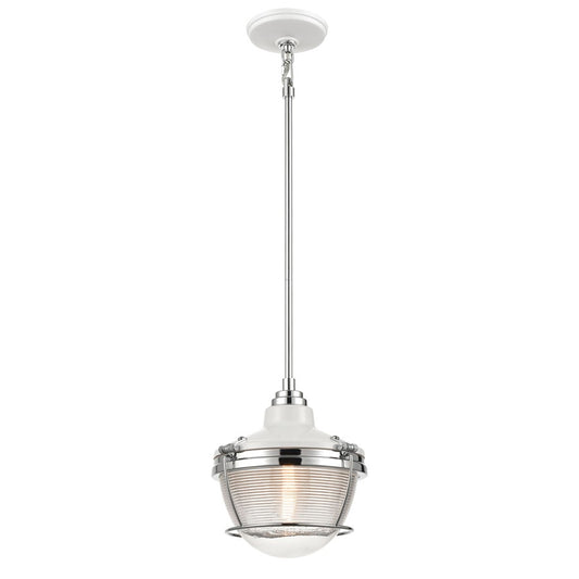 Atlas Lighting Seaway Passage 10in 1-Light Mini Pendant | Transitional Polished Nickel and Clear Ribbed Glass | Kitchen Island | Model CL11677-NK1