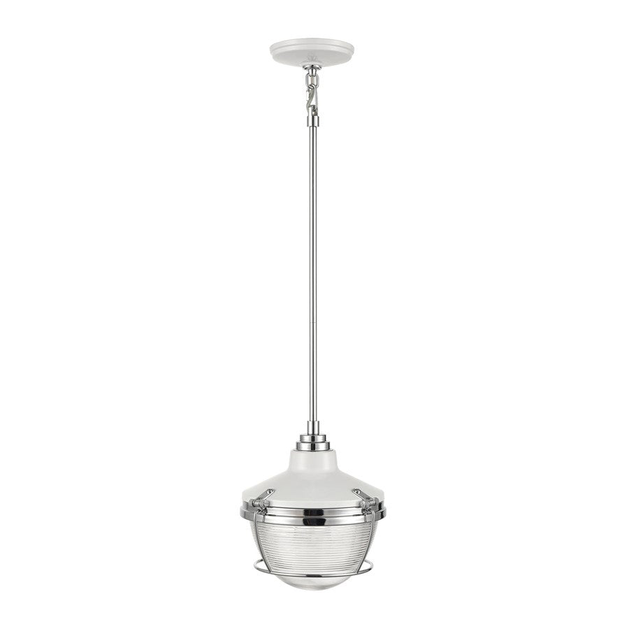 Atlas Lighting Seaway Passage 10in 1-Light Mini Pendant | Transitional Polished Nickel and Clear Ribbed Glass | Kitchen Island | Model CL11677-NK1
