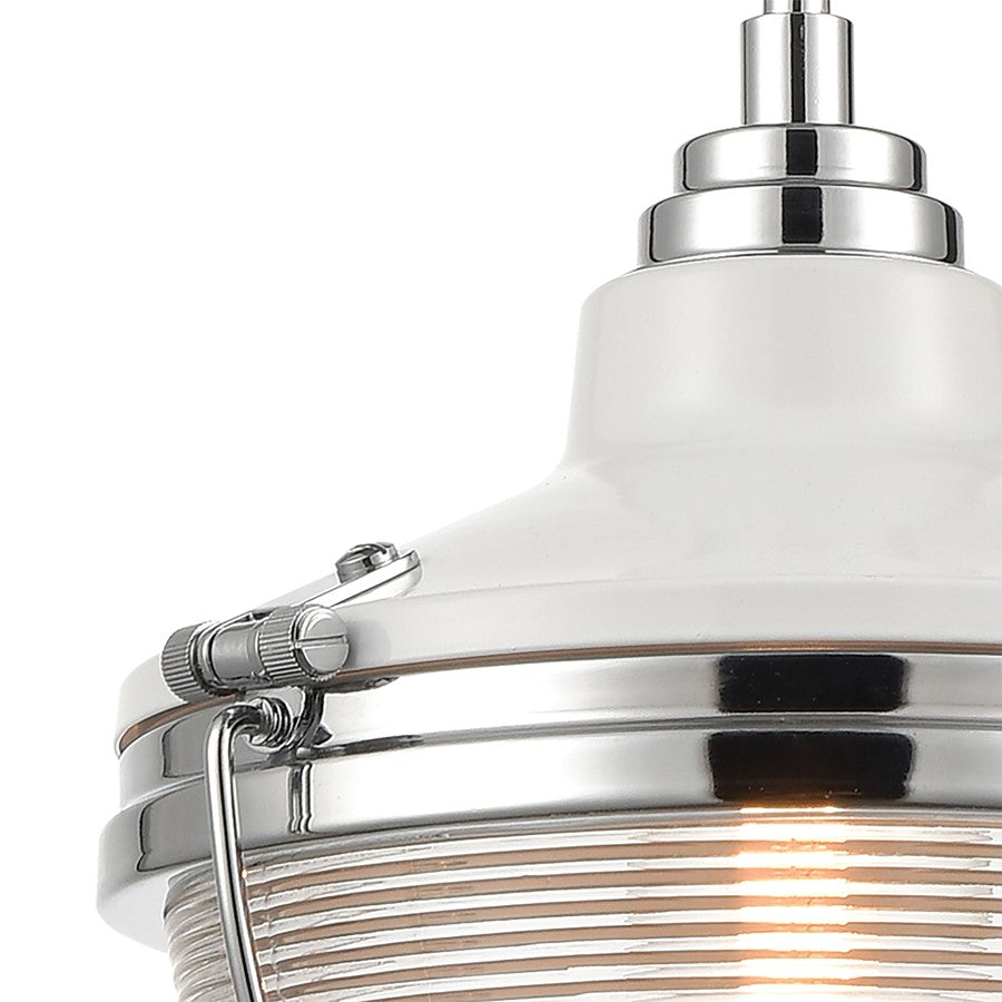 Atlas Lighting Seaway Passage 10in 1-Light Mini Pendant | Transitional Polished Nickel and Clear Ribbed Glass | Kitchen Island | Model CL11677-NK1