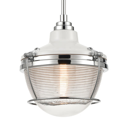Atlas Lighting Seaway Passage 10in 1-Light Mini Pendant | Transitional Polished Nickel and Clear Ribbed Glass | Kitchen Island | Model CL11677-NK1
