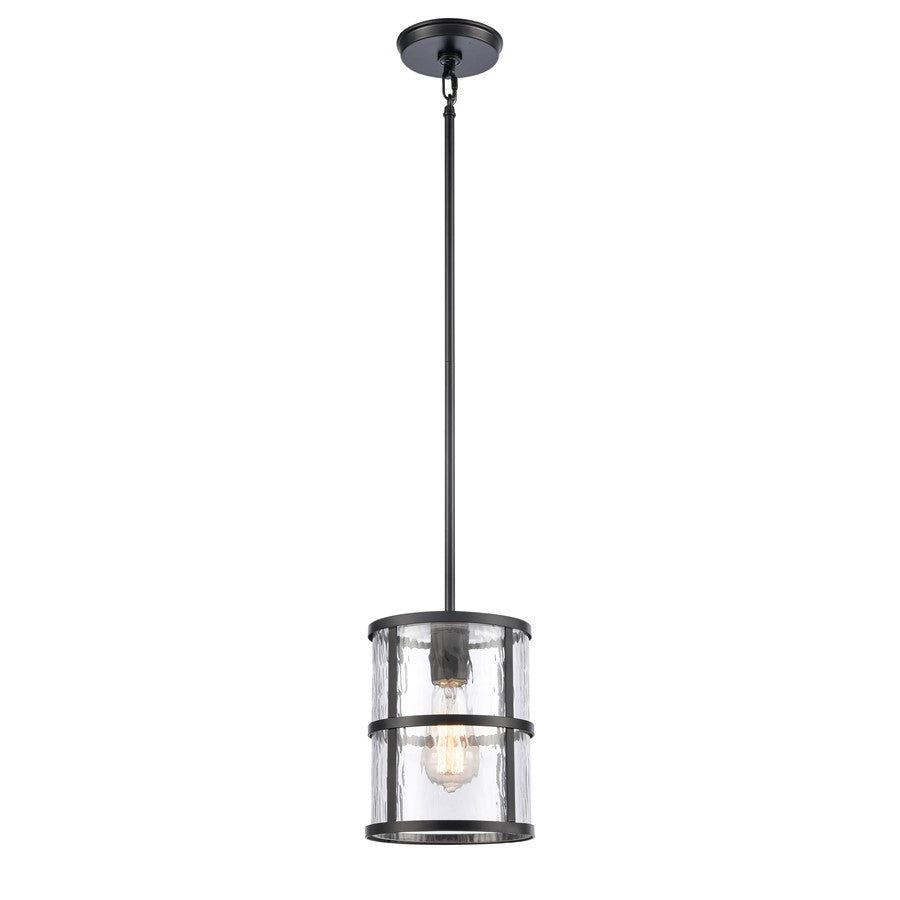 Atlas Lighting Solace 7in 1-Light Mini Pendant | Transitional Matte Black and Clear Ripple Glass | Kitchen Island & Dining Room | Model CL11679-BK