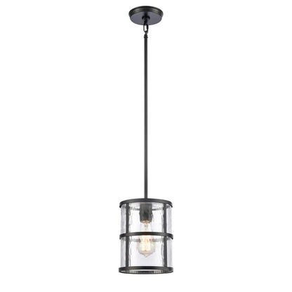 Atlas Lighting Solace 7in 1-Light Mini Pendant | Transitional Matte Black and Clear Ripple Glass | Kitchen Island & Dining Room | Model CL11679-BK