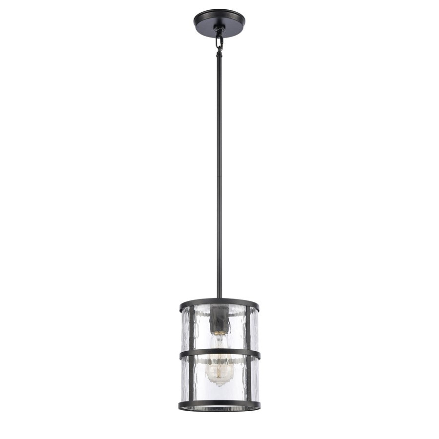 Atlas Lighting Solace 7in 1-Light Mini Pendant | Transitional Matte Black and Clear Ripple Glass | Kitchen Island & Dining Room | Model CL11679-BK