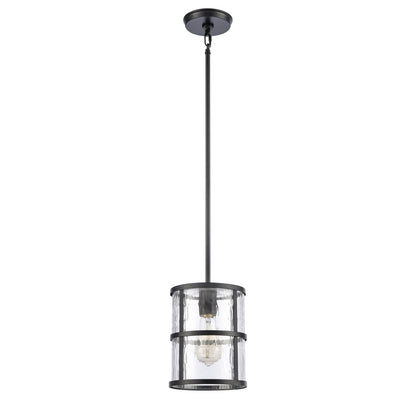 Atlas Lighting Solace 7in 1-Light Mini Pendant | Transitional Matte Black and Clear Ripple Glass | Kitchen Island & Dining Room | Model CL11679-BK