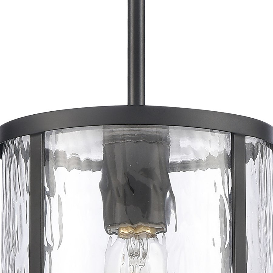 Atlas Lighting Solace 7in 1-Light Mini Pendant | Transitional Matte Black and Clear Ripple Glass | Kitchen Island & Dining Room | Model CL11679-BK