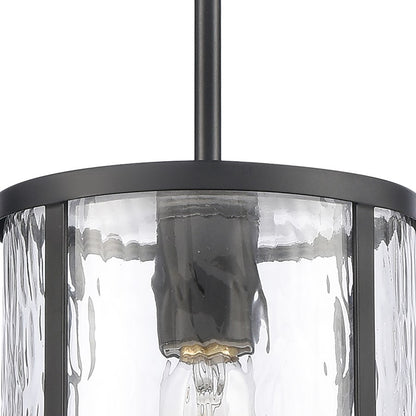 Atlas Lighting Solace 7in 1-Light Mini Pendant | Transitional Matte Black and Clear Ripple Glass | Kitchen Island & Dining Room | Model CL11679-BK