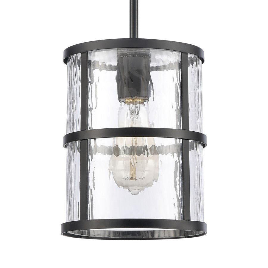 Atlas Lighting Solace 7in 1-Light Mini Pendant | Transitional Matte Black and Clear Ripple Glass | Kitchen Island & Dining Room | Model CL11679-BK