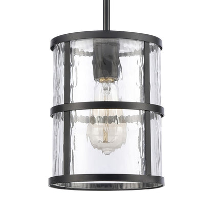 Atlas Lighting Solace 7in 1-Light Mini Pendant | Transitional Matte Black and Clear Ripple Glass | Kitchen Island & Dining Room | Model CL11679-BK