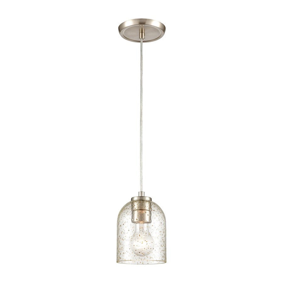 Atlas Lighting Sprinkle 5in 1-Light Mini Pendant | Modern Satin Nickel and Clear Amber Speckle Glass | Kitchen Island & Dining | Model CL11680-CL