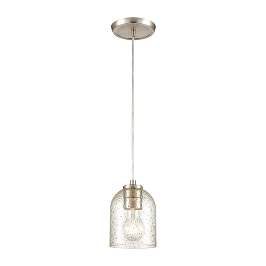 Atlas Lighting Sprinkle 5in 1-Light Mini Pendant | Modern Satin Nickel and Clear Amber Speckle Glass | Kitchen Island & Dining | Model CL11680-CL