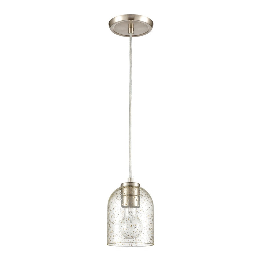Atlas Lighting Sprinkle 5in 1-Light Mini Pendant | Modern Satin Nickel and Clear Amber Speckle Glass | Kitchen Island & Dining | Model CL11680-CL