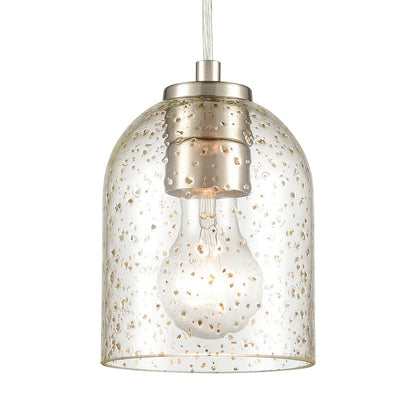 Atlas Lighting Sprinkle 5in 1-Light Mini Pendant | Modern Satin Nickel and Clear Amber Speckle Glass | Kitchen Island & Dining | Model CL11680-CL