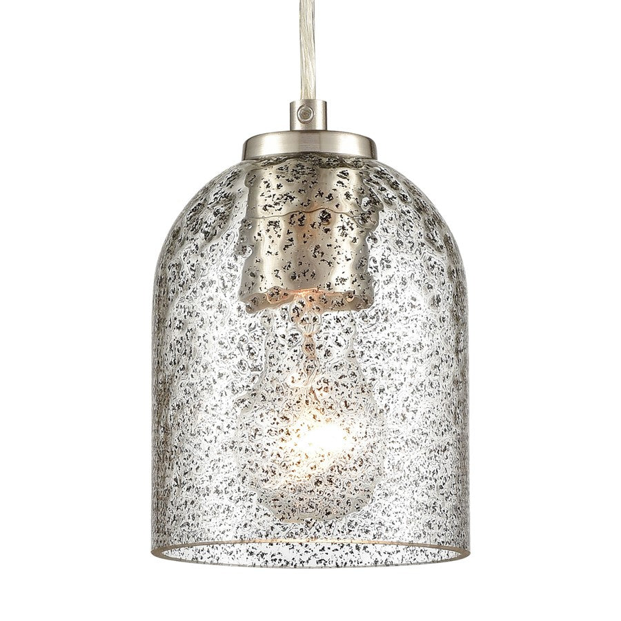 Atlas Lighting Sprinkle 5in 1-Light Mini Pendant | Modern Satin Nickel and Clear Carbon Speckle Glass | Kitchen Island & Dining | Model CL11680-GY