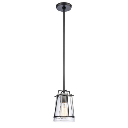 Atlas Lighting Square to Round 6in 1-Light Mini Pendant | Transitional Matte Black and Clear Glass | Kitchen Island & Dining Room | Model CL11682-BK