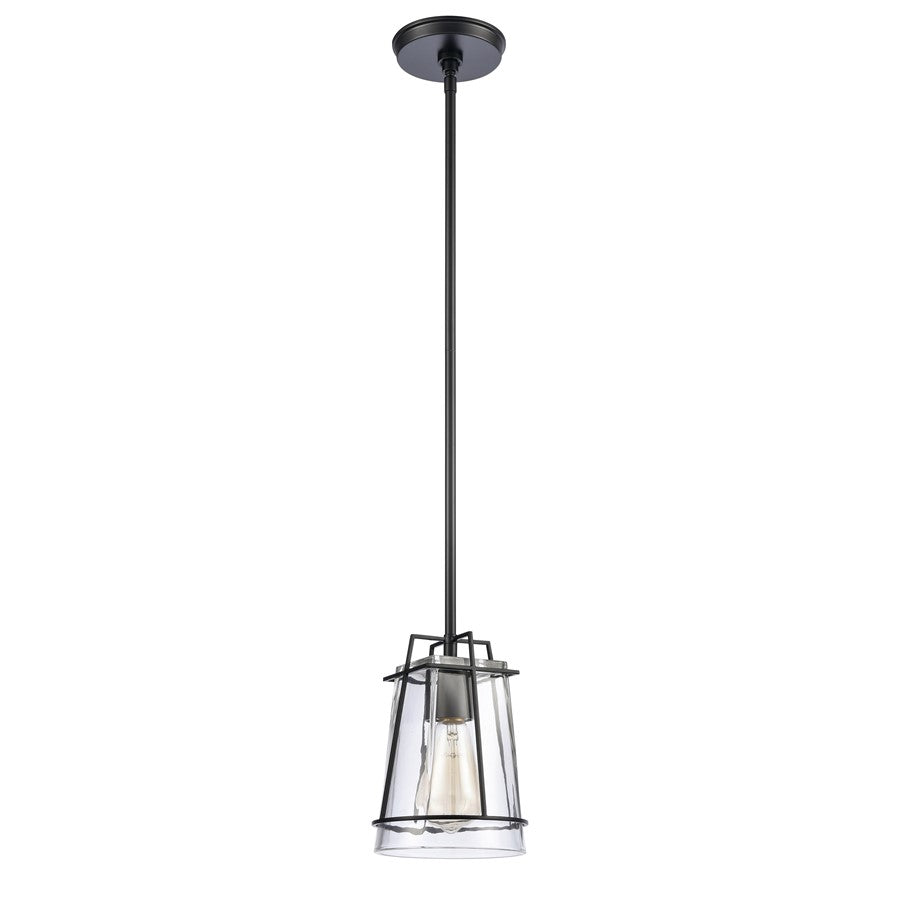 Atlas Lighting Square to Round 6in 1-Light Mini Pendant | Transitional Matte Black and Clear Glass | Kitchen Island & Dining Room | Model CL11682-BK
