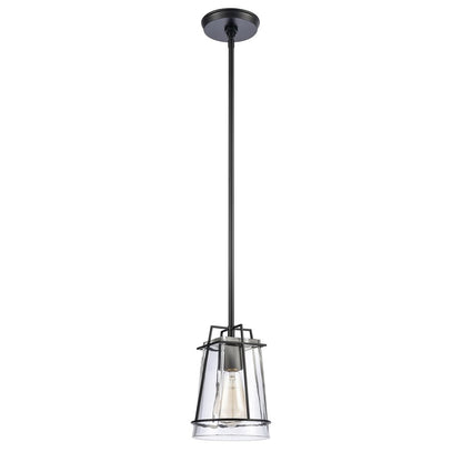Atlas Lighting Square to Round 6in 1-Light Mini Pendant | Transitional Matte Black and Clear Glass | Kitchen Island & Dining Room | Model CL11682-BK