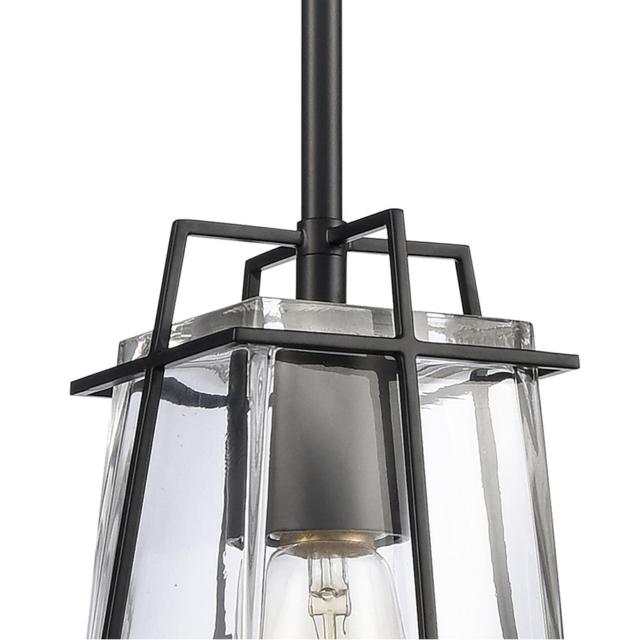 Atlas Lighting Square to Round 6in 1-Light Mini Pendant | Transitional Matte Black and Clear Glass | Kitchen Island & Dining Room | Model CL11682-BK