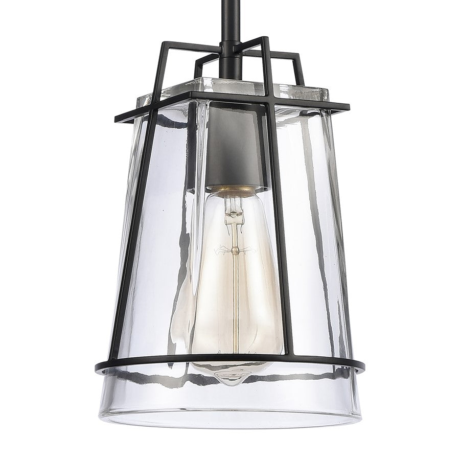Atlas Lighting Square to Round 6in 1-Light Mini Pendant | Transitional Matte Black and Clear Glass | Kitchen Island & Dining Room | Model CL11682-BK