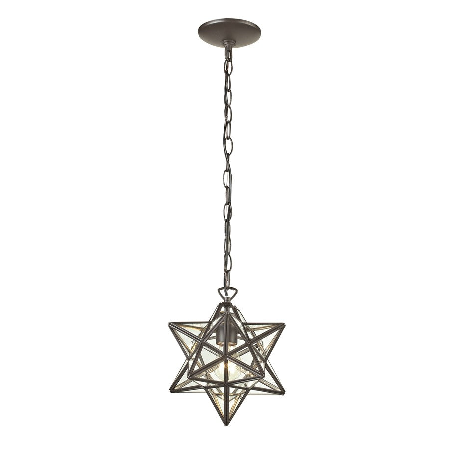 Atlas Lighting Moravian Star 12in 1-Light Mini Pendant | Traditional Oil Rubbed Bronze and Clear Glass | Kitchen Island & Dining | Model CL11684-BZ1