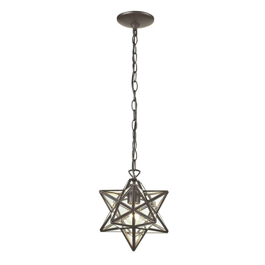 Atlas Lighting Moravian Star 12in 1-Light Mini Pendant | Traditional Oil Rubbed Bronze and Clear Glass | Kitchen Island & Dining | Model CL11684-BZ1