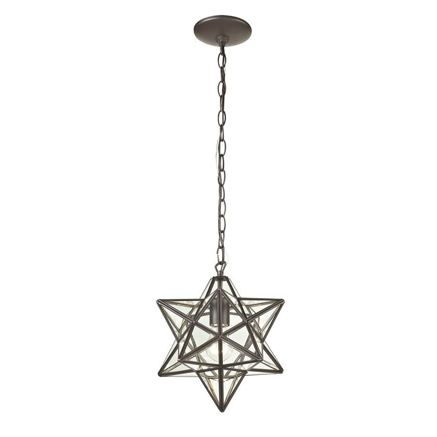 Atlas Lighting Moravian Star 9in 1-Light Mini Pendant | Traditional Oil Rubbed Bronze and Clear Glass | Kitchen Island & Dining | Model CL11685-BZ1
