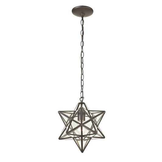 Atlas Lighting Moravian Star 9in 1-Light Mini Pendant | Traditional Oil Rubbed Bronze and Clear Glass | Kitchen Island & Dining | Model CL11685-BZ1
