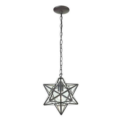 Atlas Lighting Moravian Star 9in 1-Light Mini Pendant | Traditional Oil Rubbed Bronze and Clear Glass | Kitchen Island & Dining | Model CL11685-BZ1