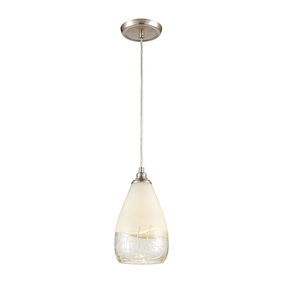 Atlas Lighting Sugarcoat 6in 1-Light Mini Pendant | Modern Satin Nickel and White Frosted Glass | Kitchen Island & Dining Room | Model CL11687-WH