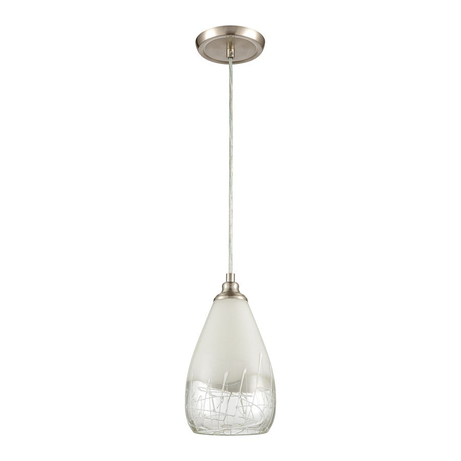 Atlas Lighting Sugarcoat 6in 1-Light Mini Pendant | Modern Satin Nickel and White Frosted Glass | Kitchen Island & Dining Room | Model CL11687-WH