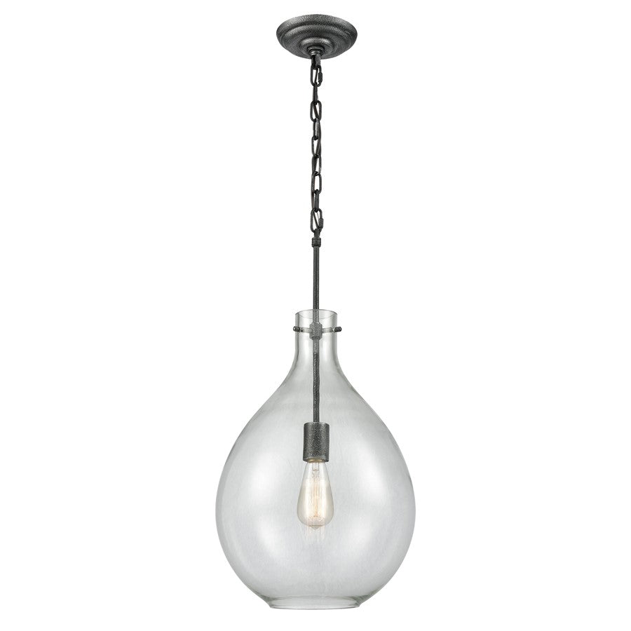 Atlas Lighting Sunderland 12in 1-Light Mini Pendant | Transitional Silvered Graphite and Clear Glass | Kitchen Island & Dining | Model CL11688-GY