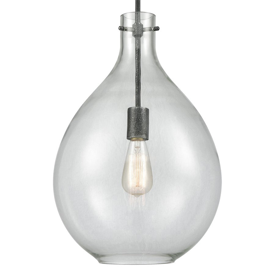 Atlas Lighting Sunderland 12in 1-Light Mini Pendant | Transitional Silvered Graphite and Clear Glass | Kitchen Island & Dining | Model CL11688-GY