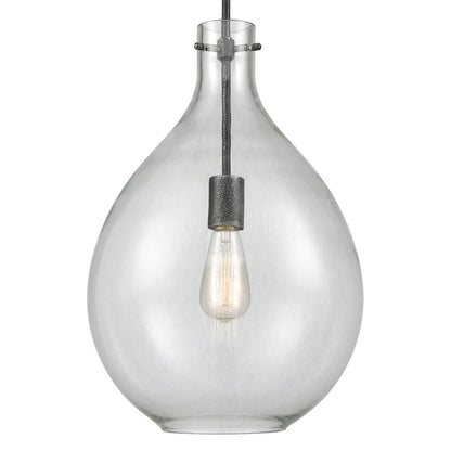 Atlas Lighting Sunderland 12in 1-Light Mini Pendant | Transitional Silvered Graphite and Clear Glass | Kitchen Island & Dining | Model CL11688-GY