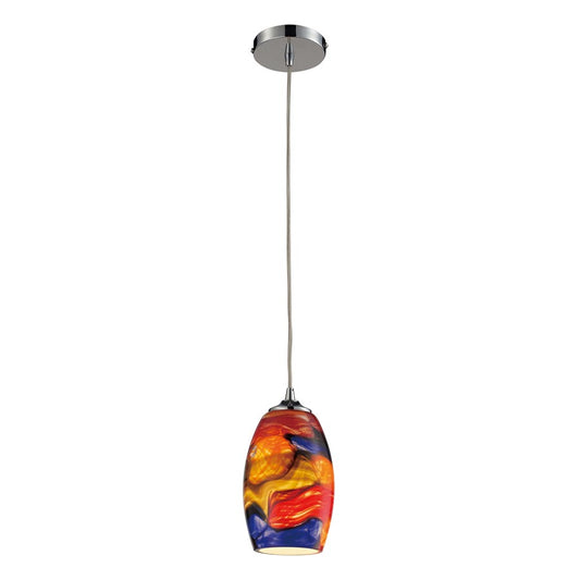 Atlas Lighting Surrealist 5in 1-Light Pendant | Modern Polished Chrome and Multicolor Glass | Kitchen Island & Dining Room | Model CL11689-MU