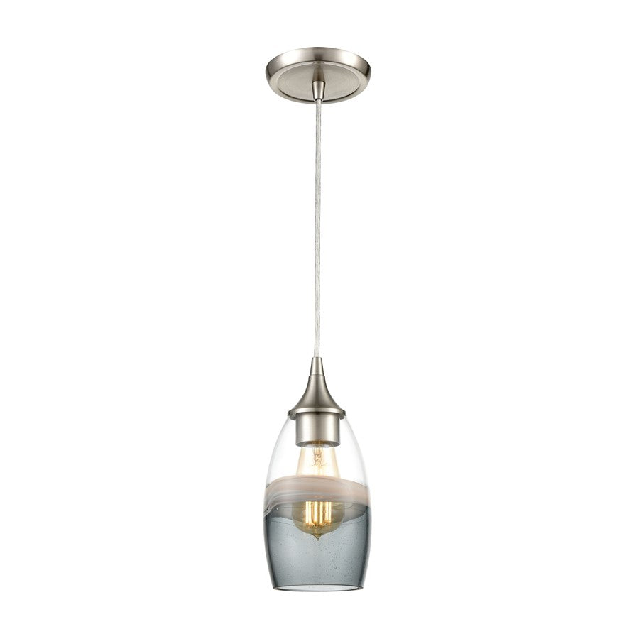 Atlas Lighting Sutter Creek 5in 1-Light Pendant | Modern Satin Nickel and Gray Seeded Glass | Kitchen Island & Dining Room | Model CL11690-GY