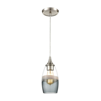 Atlas Lighting Sutter Creek 5in 1-Light Pendant | Modern Satin Nickel and Gray Seeded Glass | Kitchen Island & Dining Room | Model CL11690-GY