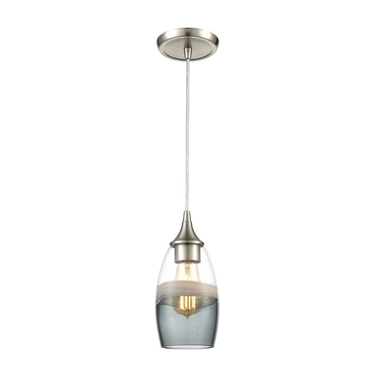 Atlas Lighting Sutter Creek 5in 1-Light Pendant | Modern Satin Nickel and Gray Seeded Glass | Kitchen Island & Dining Room | Model CL11690-GY
