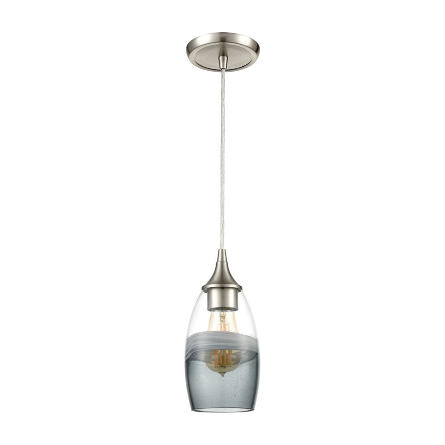 Atlas Lighting Sutter Creek 5in 1-Light Pendant | Modern Satin Nickel and Gray Seeded Glass | Kitchen Island & Dining Room | Model CL11690-GY