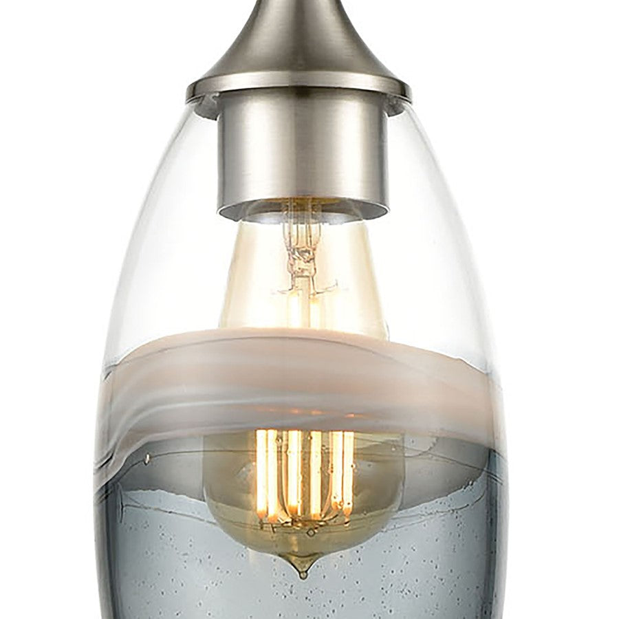 Atlas Lighting Sutter Creek 5in 1-Light Pendant | Modern Satin Nickel and Gray Seeded Glass | Kitchen Island & Dining Room | Model CL11690-GY