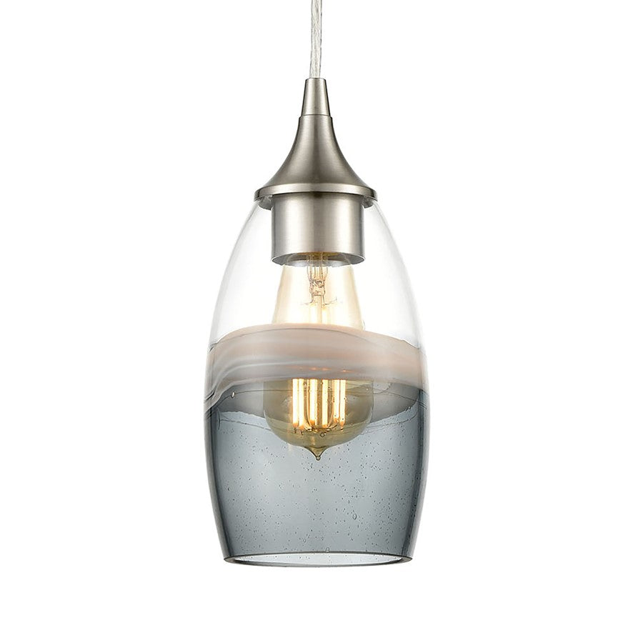 Atlas Lighting Sutter Creek 5in 1-Light Pendant | Modern Satin Nickel and Gray Seeded Glass | Kitchen Island & Dining Room | Model CL11690-GY