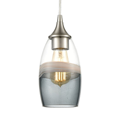 Atlas Lighting Sutter Creek 5in 1-Light Pendant | Modern Satin Nickel and Gray Seeded Glass | Kitchen Island & Dining Room | Model CL11690-GY