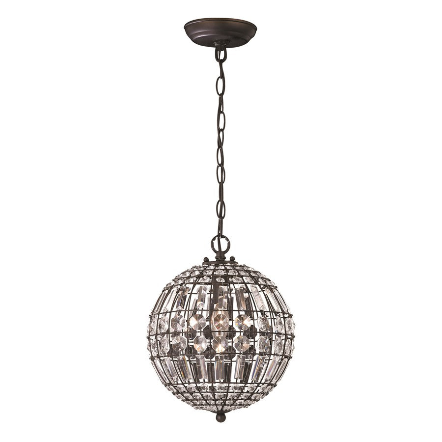 Atlas Lighting Talgarth 10in 1-Light Mini Pendant | Transitional Dark Bronze and Clear Crystal | Kitchen Island & Dining Room | Model CL11693-BZ
