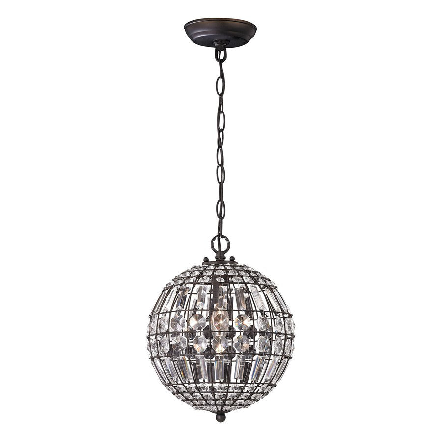 Atlas Lighting Talgarth 10in 1-Light Mini Pendant | Transitional Dark Bronze and Clear Crystal | Kitchen Island & Dining Room | Model CL11693-BZ