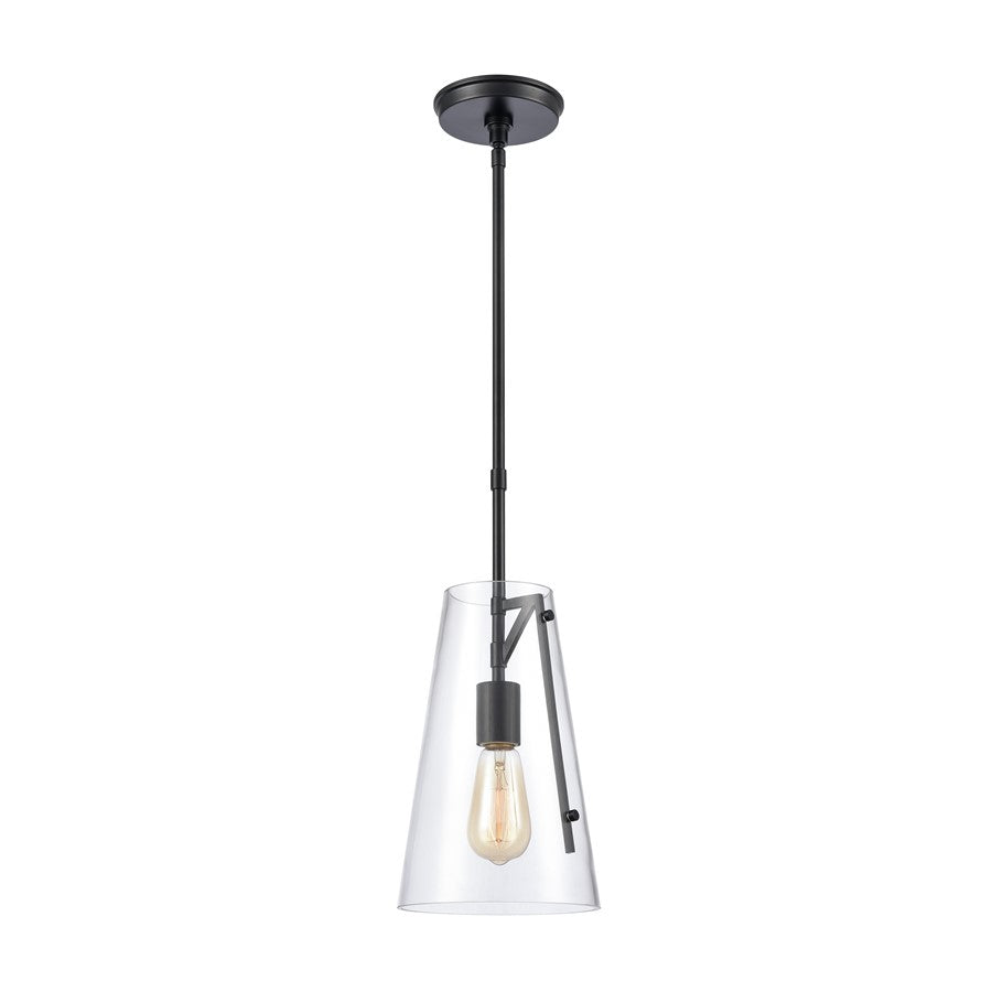 Atlas Lighting Trustle 7in 1-Light Mini Pendant | Industrial Matte Black and Clear Glass | Kitchen Island & Dining Room | Model CL11699-BK