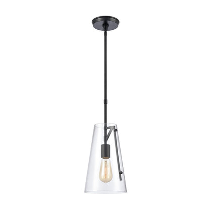 Atlas Lighting Trustle 7in 1-Light Mini Pendant | Industrial Matte Black and Clear Glass | Kitchen Island & Dining Room | Model CL11699-BK