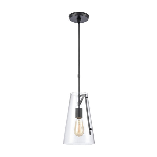 Atlas Lighting Trustle 7in 1-Light Mini Pendant | Industrial Matte Black and Clear Glass | Kitchen Island & Dining Room | Model CL11699-BK