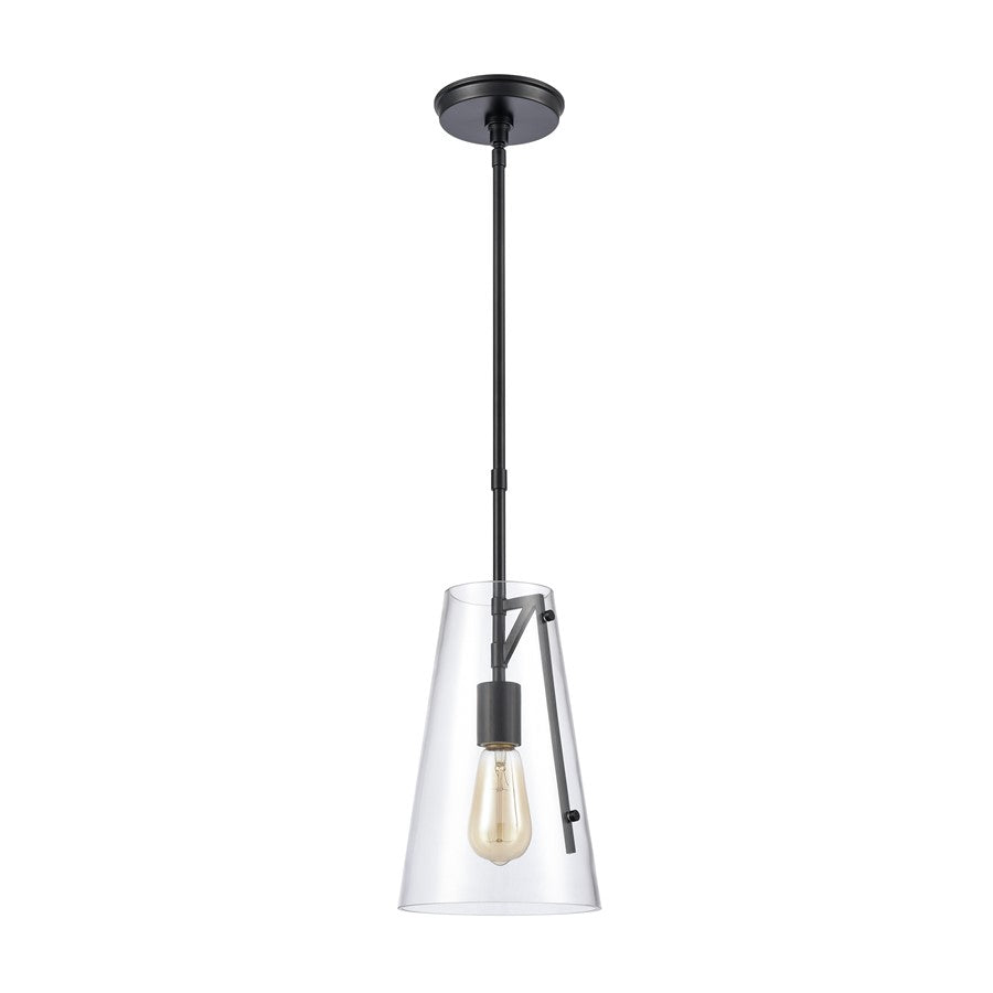 Atlas Lighting Trustle 7in 1-Light Mini Pendant | Industrial Matte Black and Clear Glass | Kitchen Island & Dining Room | Model CL11699-BK