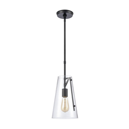 Atlas Lighting Trustle 7in 1-Light Mini Pendant | Industrial Matte Black and Clear Glass | Kitchen Island & Dining Room | Model CL11699-BK