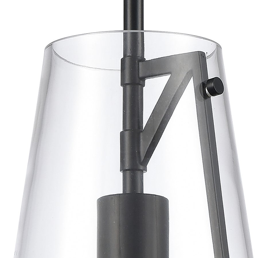 Atlas Lighting Trustle 7in 1-Light Mini Pendant | Industrial Matte Black and Clear Glass | Kitchen Island & Dining Room | Model CL11699-BK